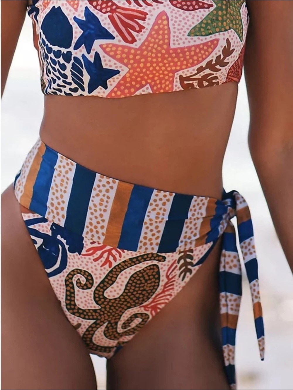FARM Rio Blue, Orange, Green & Pink High-Waist Sea Life Bikini Bottoms